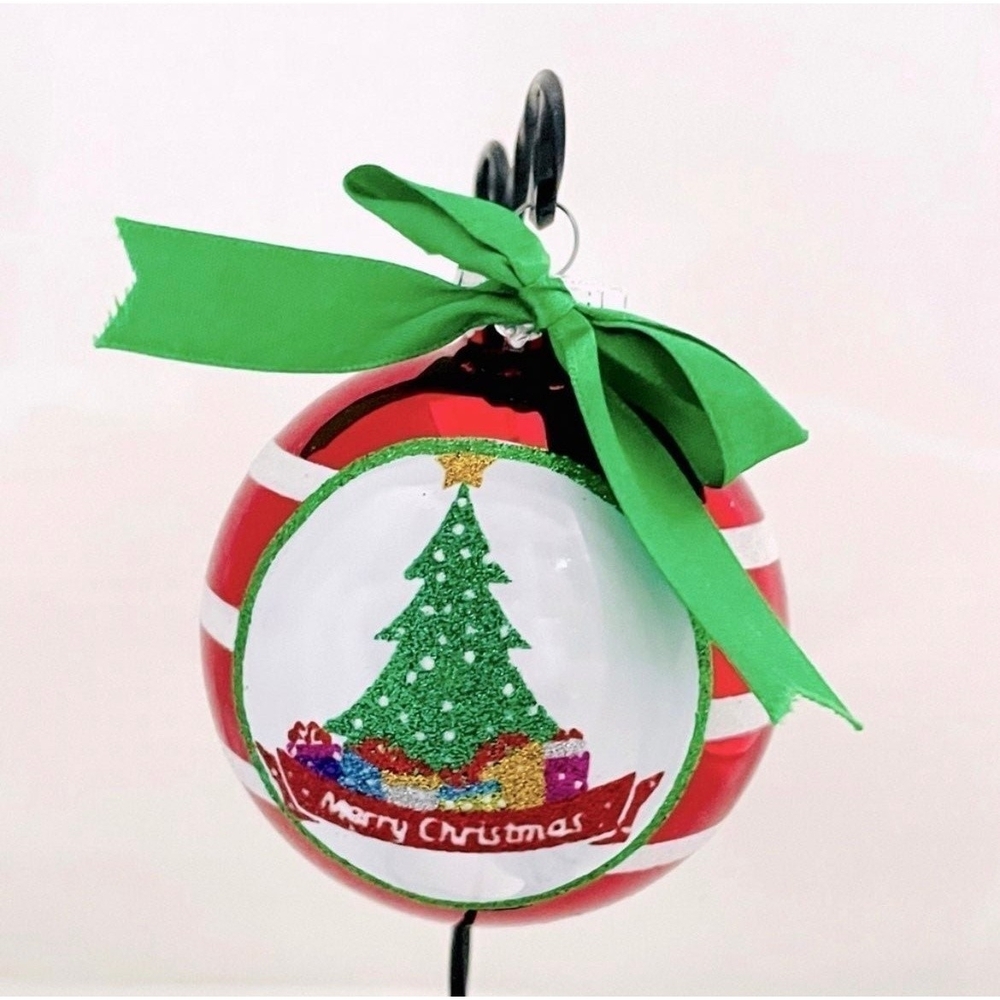 Glass New Year Tree Christmas Ball Bow Ornament Xmas Gift New in Box